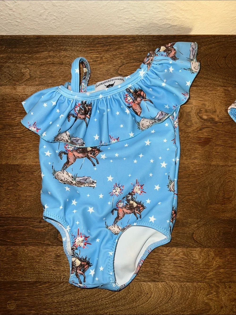 The fringed pineapple 0-3 months swimsuit rodeo horse bow headband set
